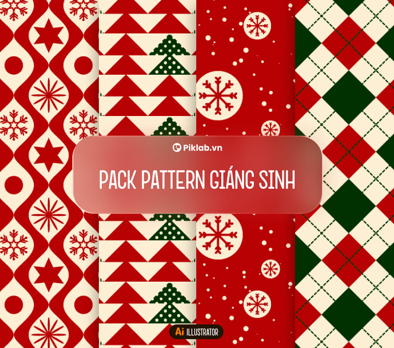 Noel Christmas Design Pattern Pack, Bộ 4 Pattern Hoa Văn Giáng Sinh Đẹp Cho Thiết Kế, Bông Tuyết, Cây Thông